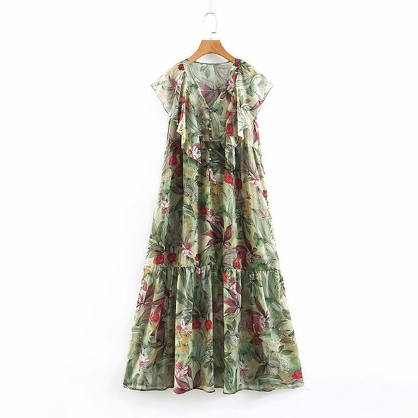 Rochie casual cu decolteu in V si model floral