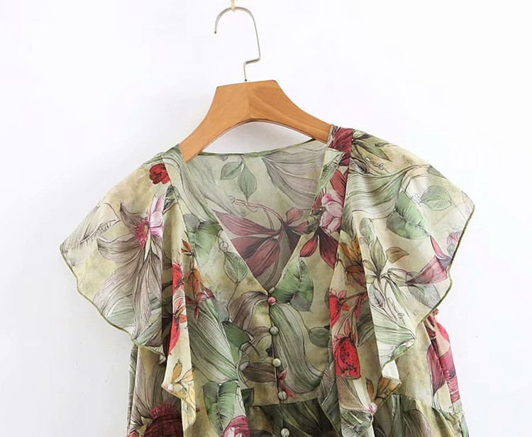 Rochie casual cu decolteu in V si model floral