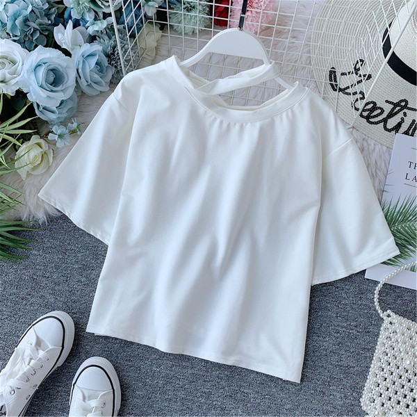 Tricou de damă modern cu mâneci scurte și decolteu O în diferite culori