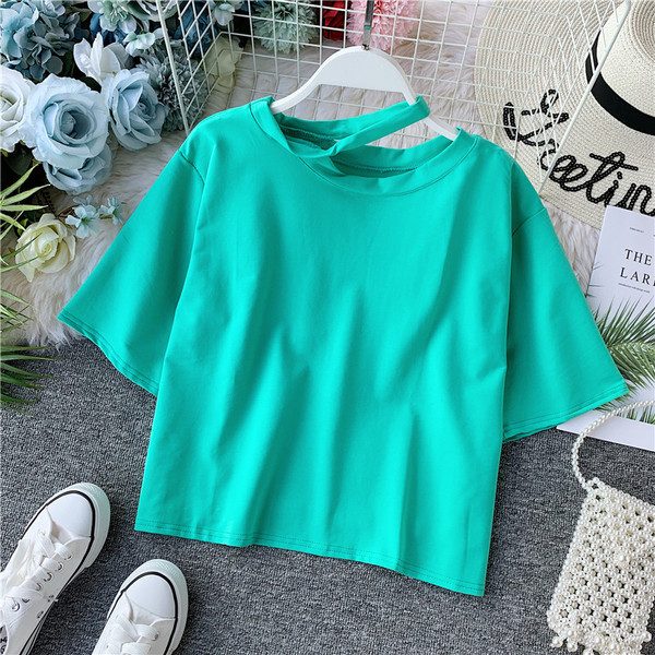 Tricou de damă modern cu mâneci scurte și decolteu O în diferite culori