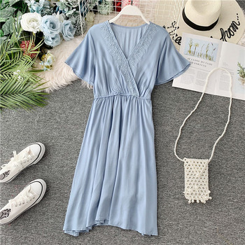 Rochie casual de dama cu maneci scurte si broderie in diferite culori