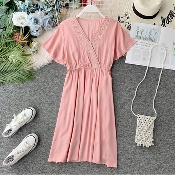 Rochie casual de dama cu maneci scurte si broderie in diferite culori