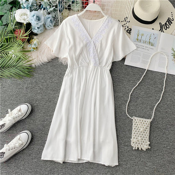 Rochie casual de dama cu maneci scurte si broderie in diferite culori