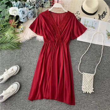 Rochie casual de dama cu maneci scurte si broderie in diferite culori