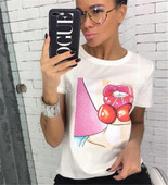 Tricou casual dama cu imprimeu in alb, negru si gri