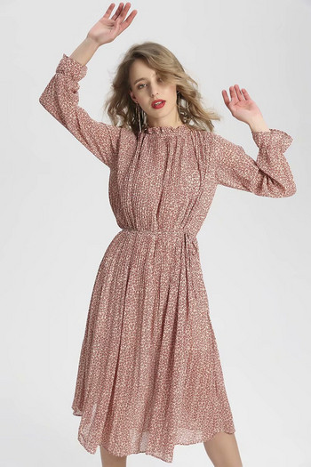 Rochie de dama din sifon cu maneci lungi cu elastic in mai multe culori