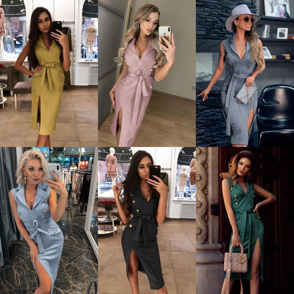 Rochie moderna de dama cu curea si nasturi in mai multe culori