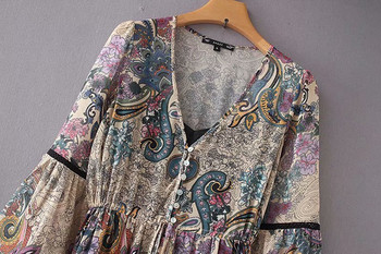 Rochie casual din sifon, cu decolteu in V si maneci lotus