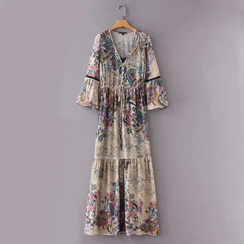 Rochie casual din sifon, cu decolteu in V si maneci lotus