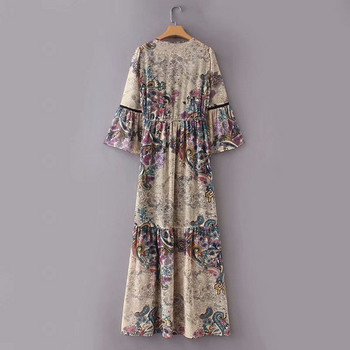 Rochie casual din sifon, cu decolteu in V si maneci lotus