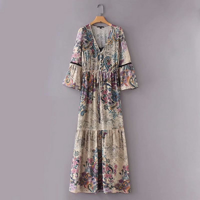 Rochie casual din sifon, cu decolteu in V si maneci lotus