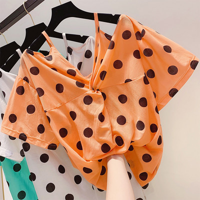 Широк модел дамска блуза на точки в три цвята