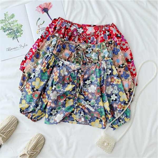 Bluza scurta dama casual cu maneci 3/4 si model floral