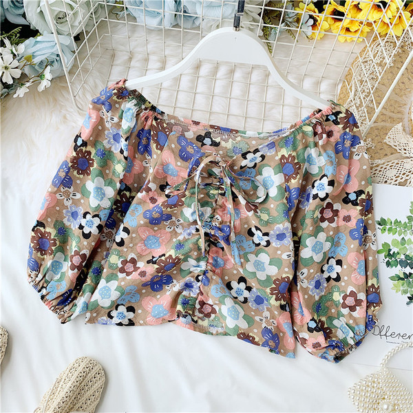 Bluza scurta dama casual cu maneci 3/4 si model floral