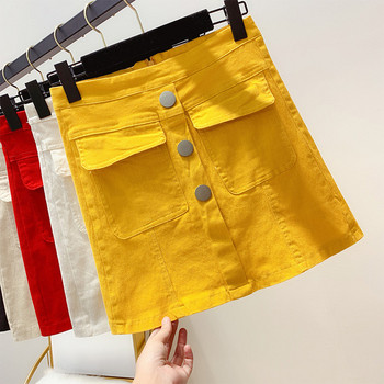 Дамска дънкова пола с висока талия в няколко цвята