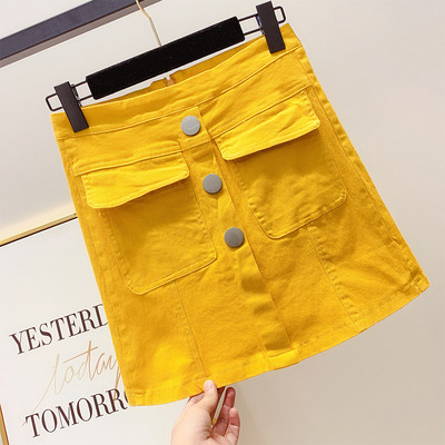 Дамска дънкова пола с висока талия в няколко цвята