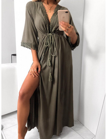 Дамска лятна рокля дълъг модел с връзка в няколко цвята 
