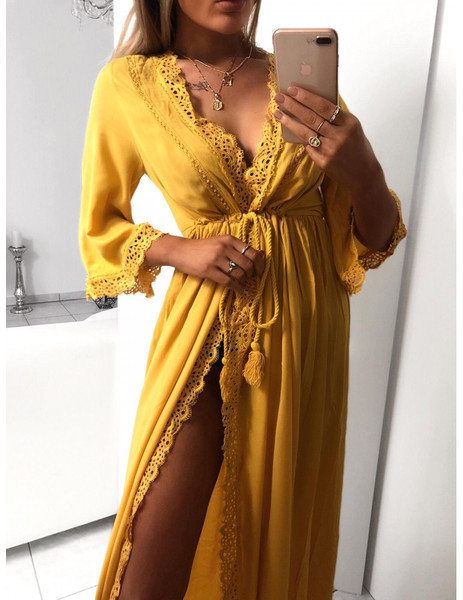 Дамска лятна рокля дълъг модел с връзка в няколко цвята 