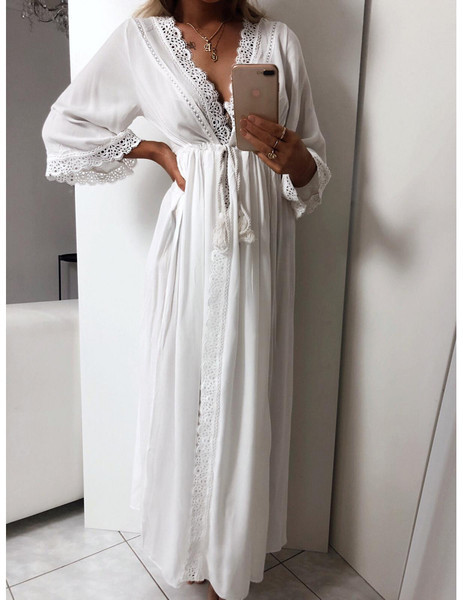 Дамска лятна рокля дълъг модел с връзка в няколко цвята 