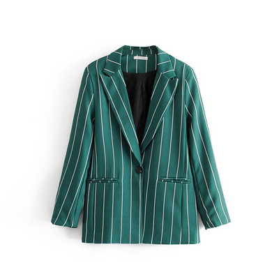 Geaca dama in dungi cu maneci lungi de culoare verde