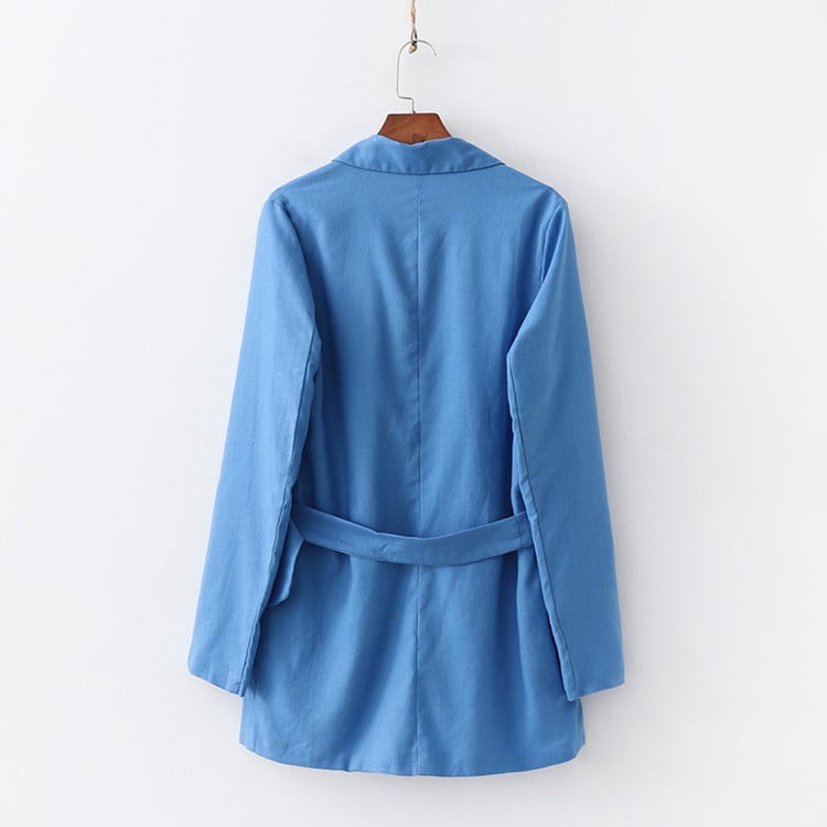 Geaca de dama moderna cu curea in talie si buzunare in albastru