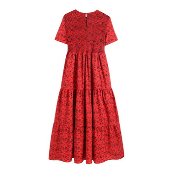 Rochie lejeră lungă din tul cu mâneci scurte de culoare roșie