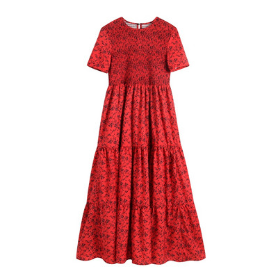 Rochie lejeră lungă din tul cu mâneci scurte de culoare roșie