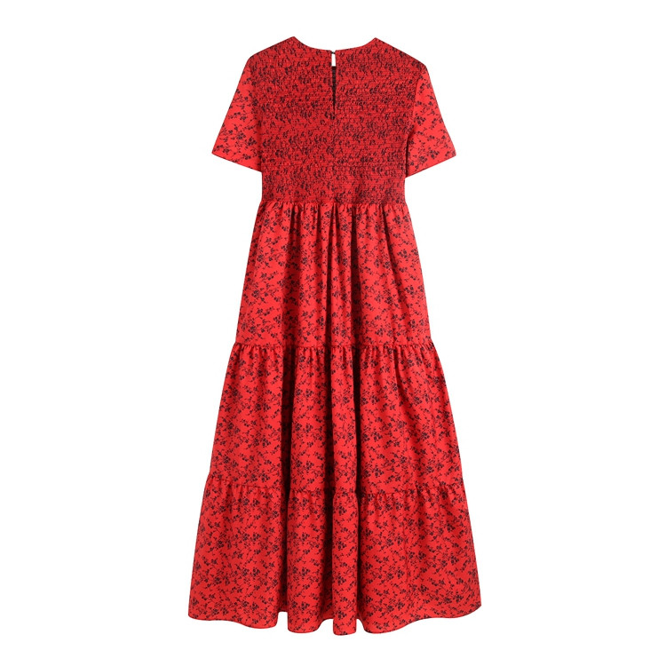 Rochie lejeră lungă din tul cu mâneci scurte de culoare roșie