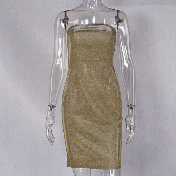 Rochie de dama eleganta cu efect stralucitor in culoarea aurie