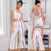 Γυναικείο  ριγέ σετ από δύο κομμάτια - παντελόνι και αμάνικο