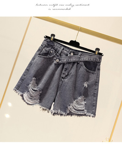 Blugi scurti casual de dama cu motiv rupt si buzunar in negru si albastru