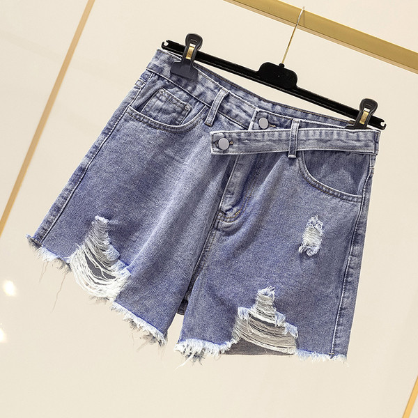 Blugi scurti casual de dama cu motiv rupt si buzunar in negru si albastru