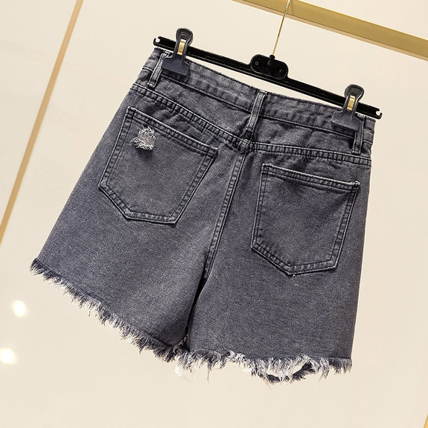 Blugi scurti casual de dama cu motiv rupt si buzunar in negru si albastru