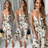 Γυναικεία ολόσωμη φόρμα  με λεπτούς ιμάντες ώμου και floral σχέδιο