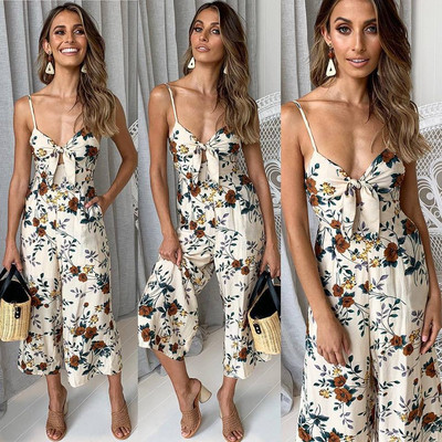 Γυναικεία ολόσωμη φόρμα  με λεπτούς ιμάντες ώμου και floral σχέδιο