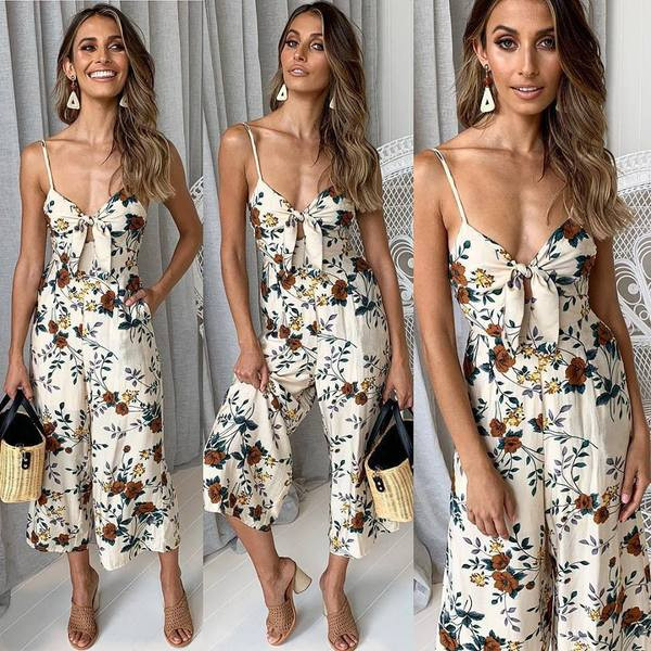 Γυναικεία ολόσωμη φόρμα  με λεπτούς ιμάντες ώμου και floral σχέδιο