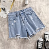 Blugi casual scurti de dama cu talie inalta cu motive rupte