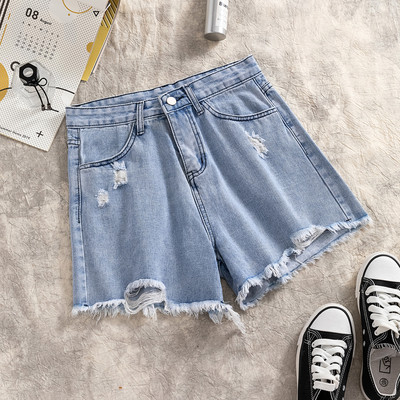 Blugi casual scurti de dama cu talie inalta cu motive rupte