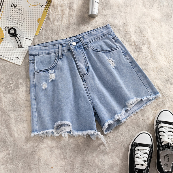 Blugi casual scurti de dama cu talie inalta cu motive rupte