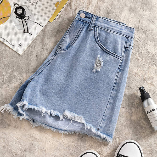 Blugi casual scurti de dama cu talie inalta cu motive rupte