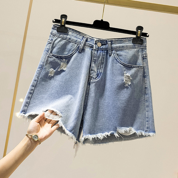 Blugi casual scurti de dama cu talie inalta cu motive rupte