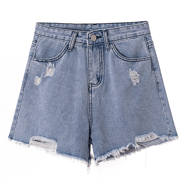 Blugi casual scurti de dama cu talie inalta cu motive rupte