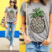 Tricou dama cu aplicatie de ananas de culoare gri