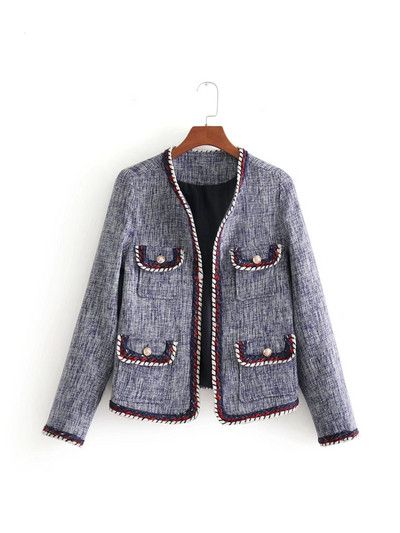 Geaca eleganta de dama cu maneci lungi si buzunare de culoare gri