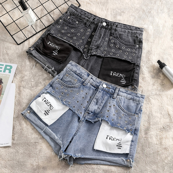 Blugi de dama moderni cu element metalic si talie inalta in doua culori