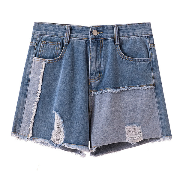 Blugi moderni scurti de dama cu talie inalta si motiv rupt