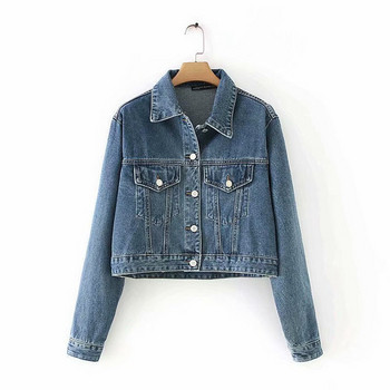 Jachetă scurtă de blugi cu mâneci lungi în albastru