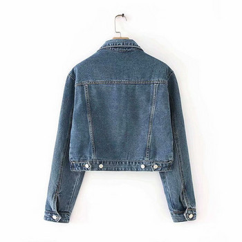 Jachetă scurtă de blugi cu mâneci lungi în albastru