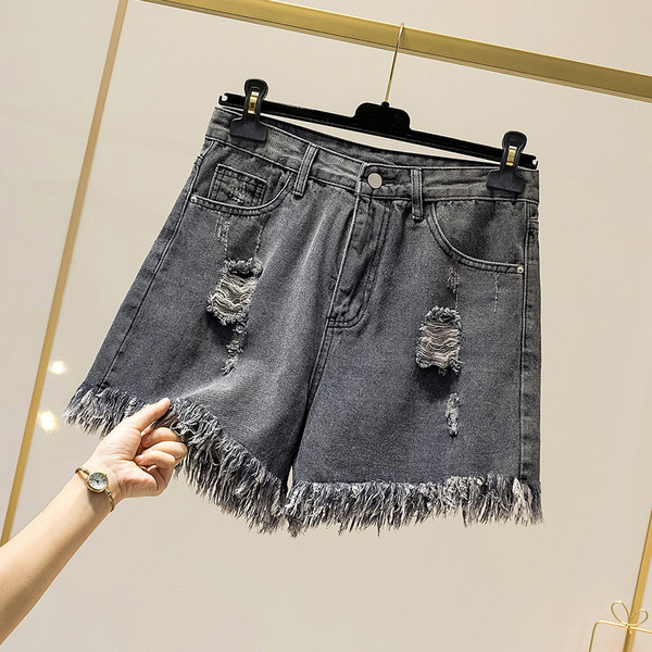 Pantaloni scurți eleganti de damă, cu motiv rupt și talie înaltă