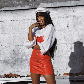 Rochie moderna de dama din piele de culoare rosie